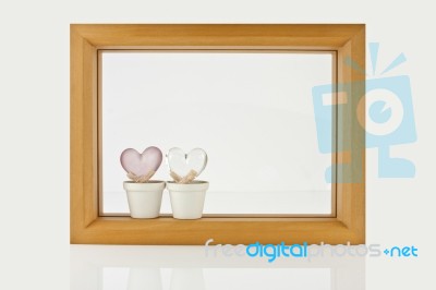 Wood Frame And Pink Heart Stock Photo