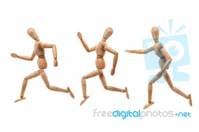 Wood Man Model Running Stock Photo