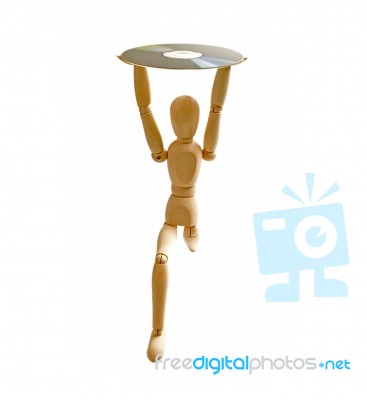 Wood Mannequin With Cd-rom Stock Photo