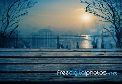 Wood Of Walkway At River Stock Photo