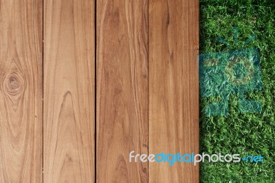 Wood On Grass Texture Stock Photo