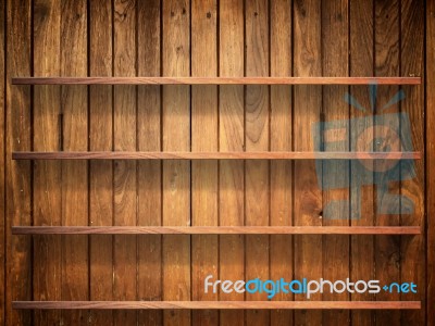 Wood Shelf On Wood Wall Stock Photo