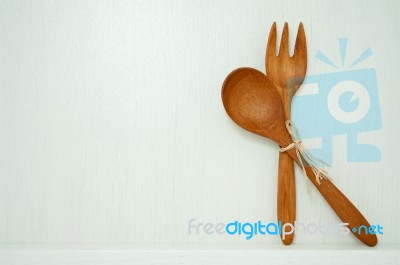 Wood Spoon And Fork Stock Photo