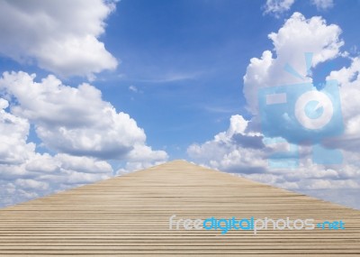 Wood Walk Way To Blue Sky Stock Photo