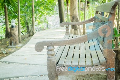 Wooden Benches In A Pedestrian Rest Area Stock Photo