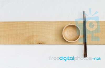 Wooden Bowl And Wooden Chopstick Stock Photo