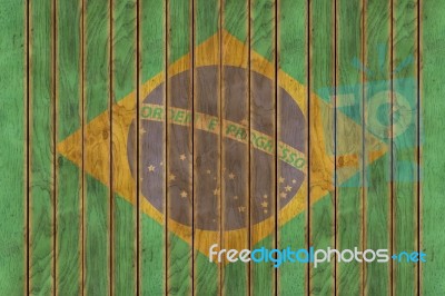 Wooden Brazil Flag Stock Image