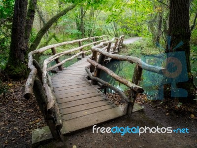 Wooden Bridge In Sheffield Park Gardens Stock Photo