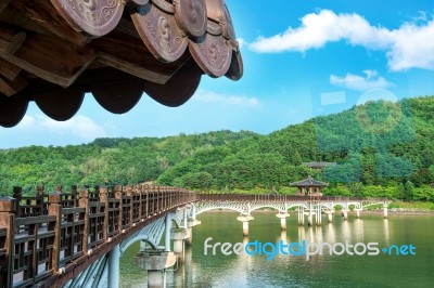 Wooden Bridge Or Wolyeonggyo Bridge In Andong,korea Stock Photo