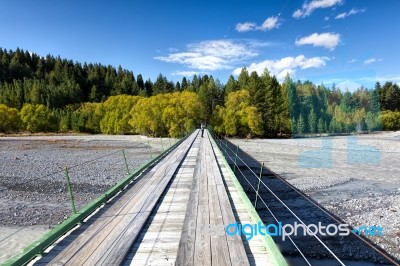 Wooden Bridge To Gibson Station Mackenzie County In New Zealand Stock Photo