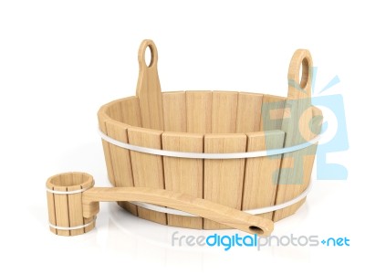 Wooden Bucket And Dipper Stock Image