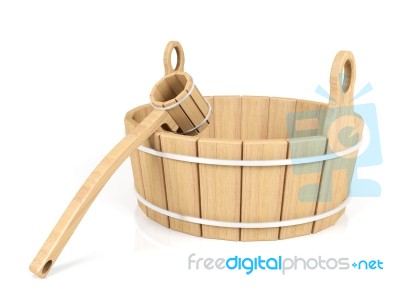 Wooden Bucket And Dipper Stock Image