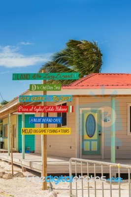 Wooden Buildings In Caye Caulker, Belize Stock Photo