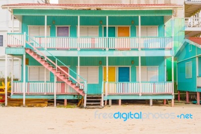 Wooden Buildings In Caye Caulker, Belize Stock Photo