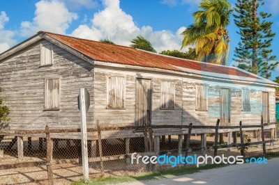 Wooden Buildings In Caye Caulker, Belize Stock Photo