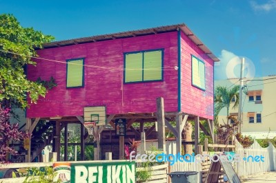 Wooden Buildings In Caye Caulker, Belize Stock Photo