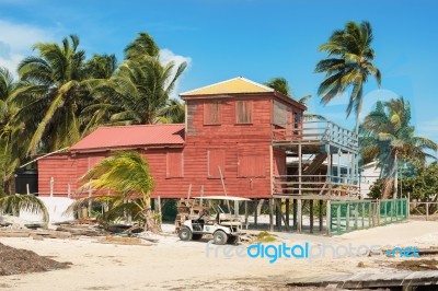 Wooden Buildings In Caye Caulker, Belize Stock Photo