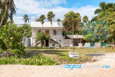 Wooden Buildings In Caye Caulker, Belize Stock Photo