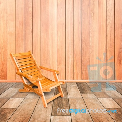 Wooden Deck Chair In Retro Style On Wooden Floor Interior Stock Photo