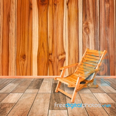 Wooden Deck Chair In Retro Style On Wooden Floor Interior Stock Photo