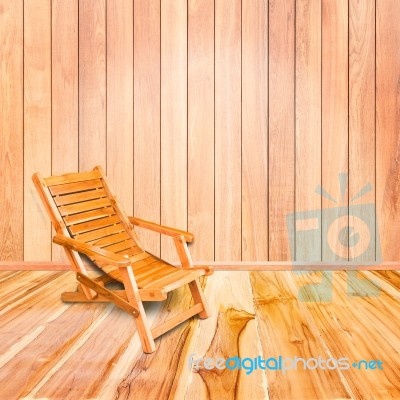 Wooden Deck Chair In Retro Style On Wooden Floor Interior Stock Photo