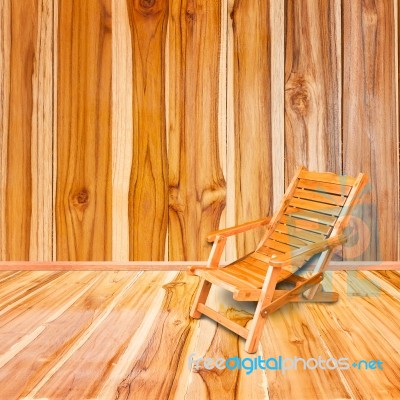 Wooden Deck Chair In Retro Style On Wooden Floor Interior Stock Photo