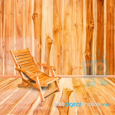 Wooden Deck Chair In Retro Style On Wooden Floor Interior Stock Photo