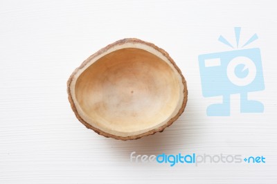 Wooden Dish On White Stock Photo