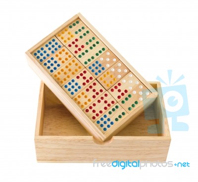 Wooden Domino In Box Stock Photo