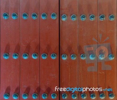 Wooden Door Of Geyongbokgung Palace At Night In Seoul, South Korea Stock Photo