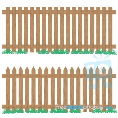 Wooden Fence With Grass Isolated On Background. Wooden Fence Stock Image