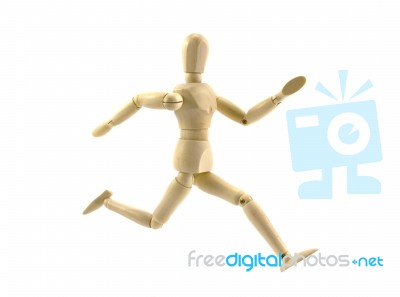 Wooden Figure Mannequin Running Stock Image