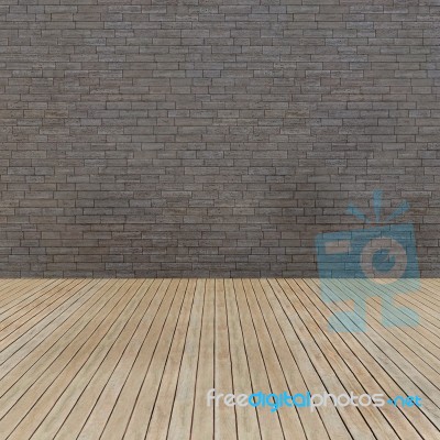 Wooden Floor And Brick Wall Stock Image