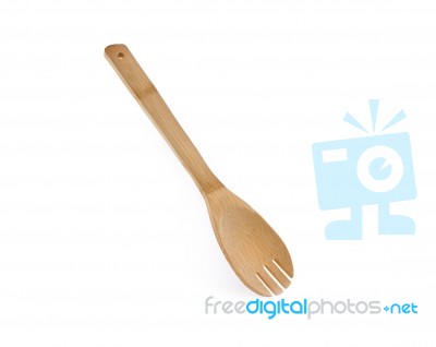 Wooden Fork Isolated On White Background Bamboo Stock Photo