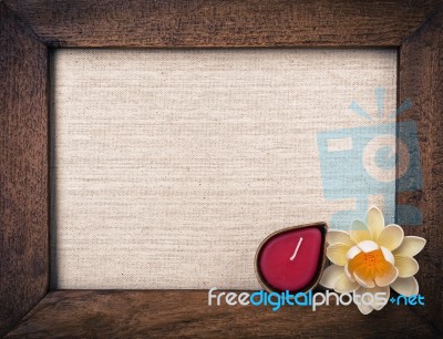 Wooden Frame With Canvas Texture Background Stock Photo