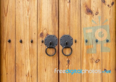 Wooden Gate With Door Knocker Chinese Style Stock Photo