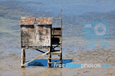 Wooden Hut On Stilts At Kairua Inlet Stock Photo