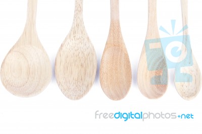 Wooden Kitchen Utensils Isolated On White Background Stock Photo