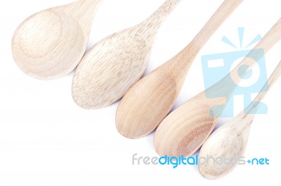 Wooden Kitchen Utensils Isolated On White Background Stock Photo