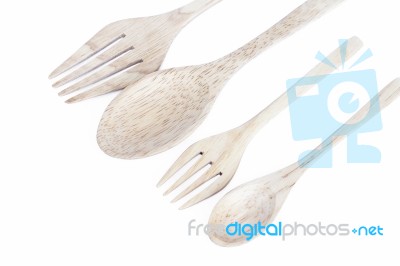 Wooden Kitchen Utensils Isolated On White Background Stock Photo