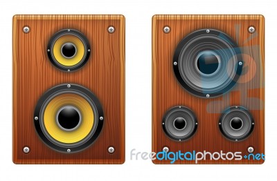 Wooden Loud Speaker On White Stock Image