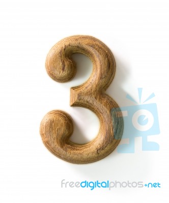 Wooden Numeric 3 Stock Photo