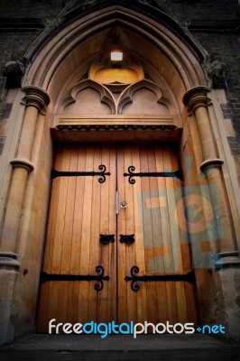 Wooden Parliament In London Old Church Door And Marble Antique Stock Photo