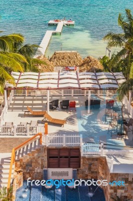 Wooden Pier Dock And Ocean View At Caye Caulker Belize Caribbean… Stock Photo