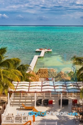 Wooden Pier Dock And Ocean View At Caye Caulker Belize Caribbean… Stock Photo