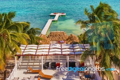 Wooden Pier Dock And Ocean View At Caye Caulker Belize Caribbean… Stock Photo