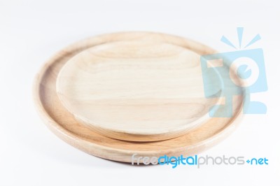 Wooden Plate Isolated On White Background Stock Photo