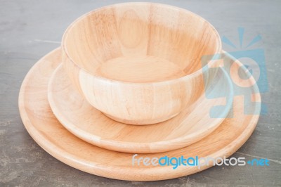 Wooden Plate On Grey Background Stock Photo