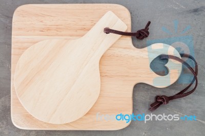 Wooden Plate On Grey Background Stock Photo