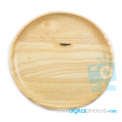 Wooden Plate Top View On White Background Stock Photo